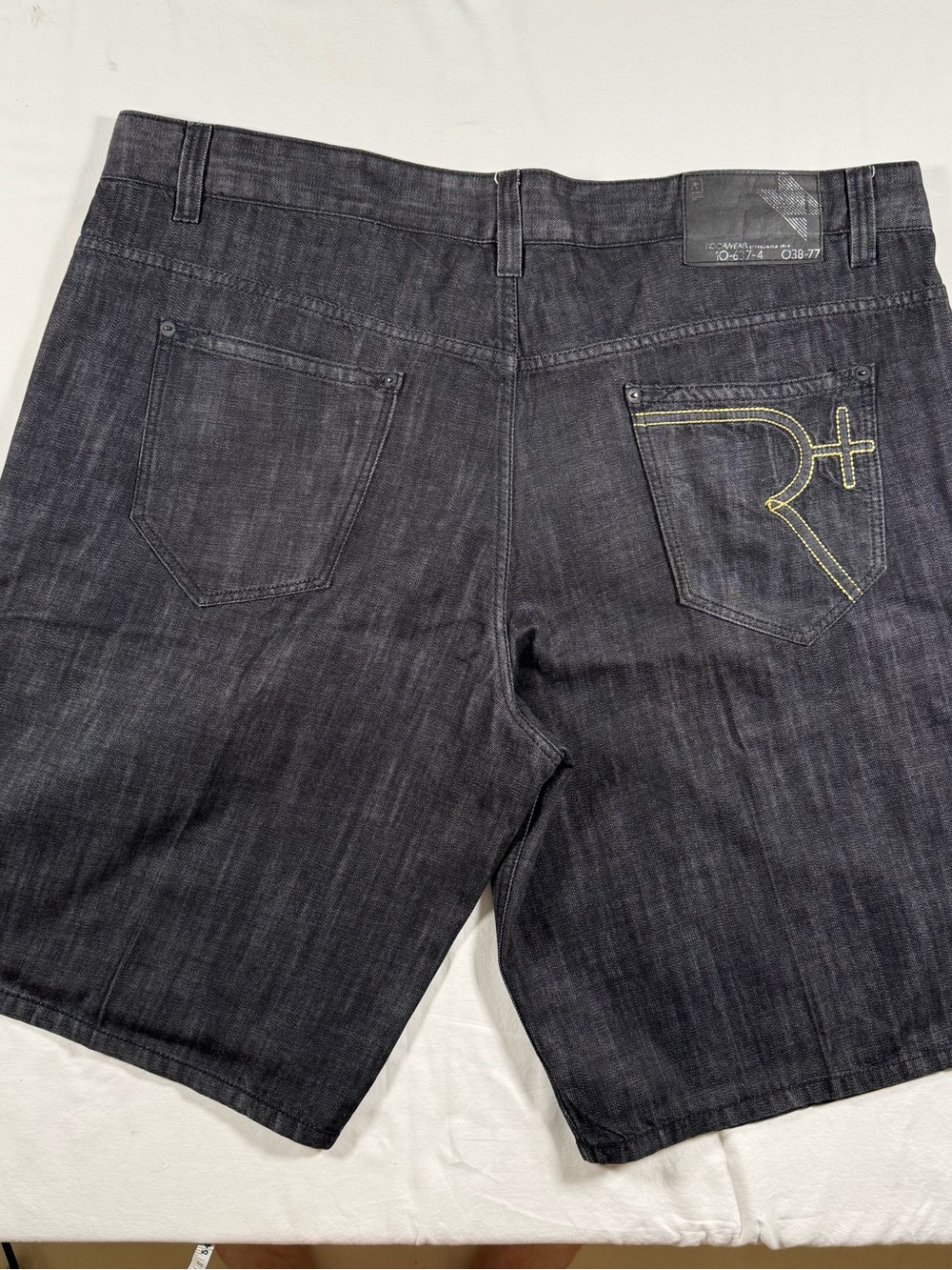 Rocawear Mens 48 Black Denim Y2K Baggy Loose Jorts Streetwear HipHop Gold Stitch